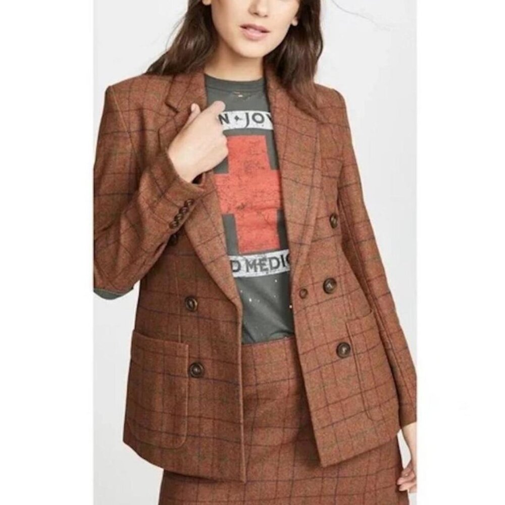 Rachel Antonoff Vivian Plaid Brown Blazer - Size 0